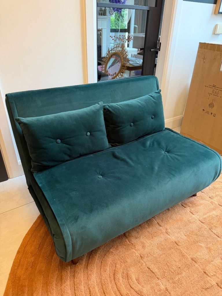 Green Velvet Sofa Bed / Futon – Good Condition