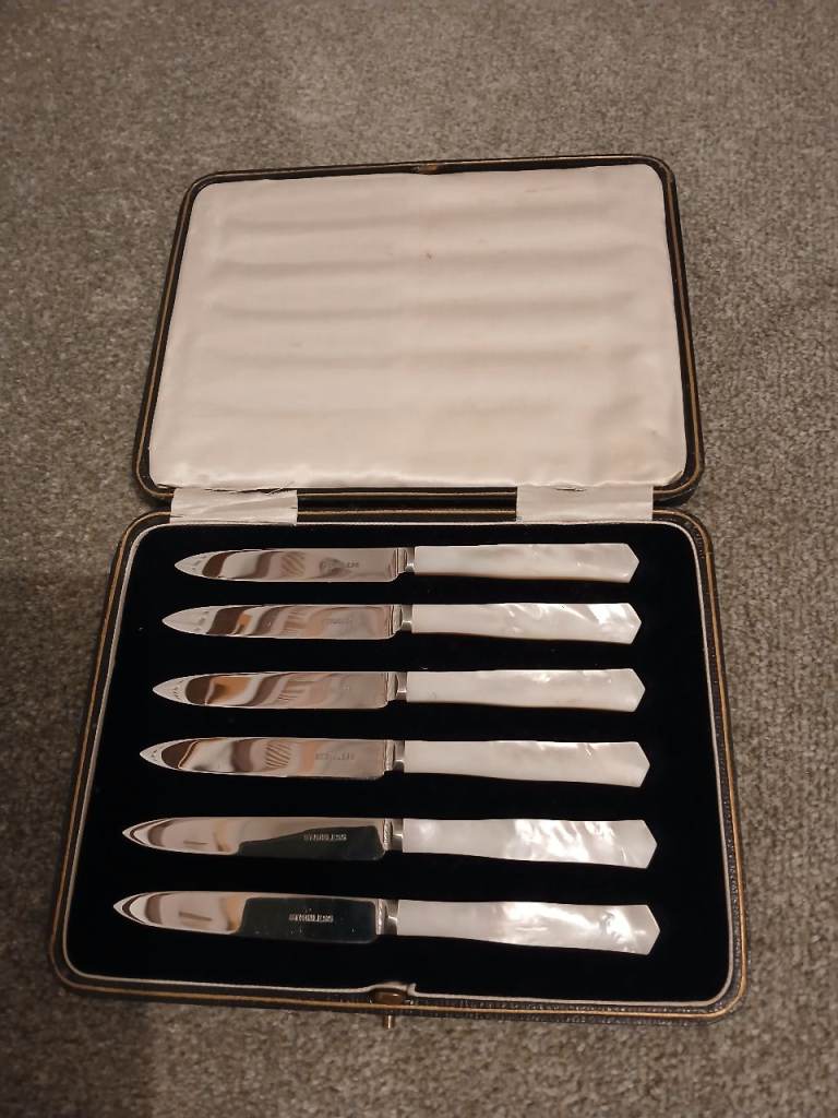 Vintage Mother of Pearl Handled Knives in Case – Stainless Steel