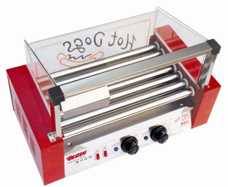 Red Commercial Hot Dog Grill 7 rollers grill stainless steel