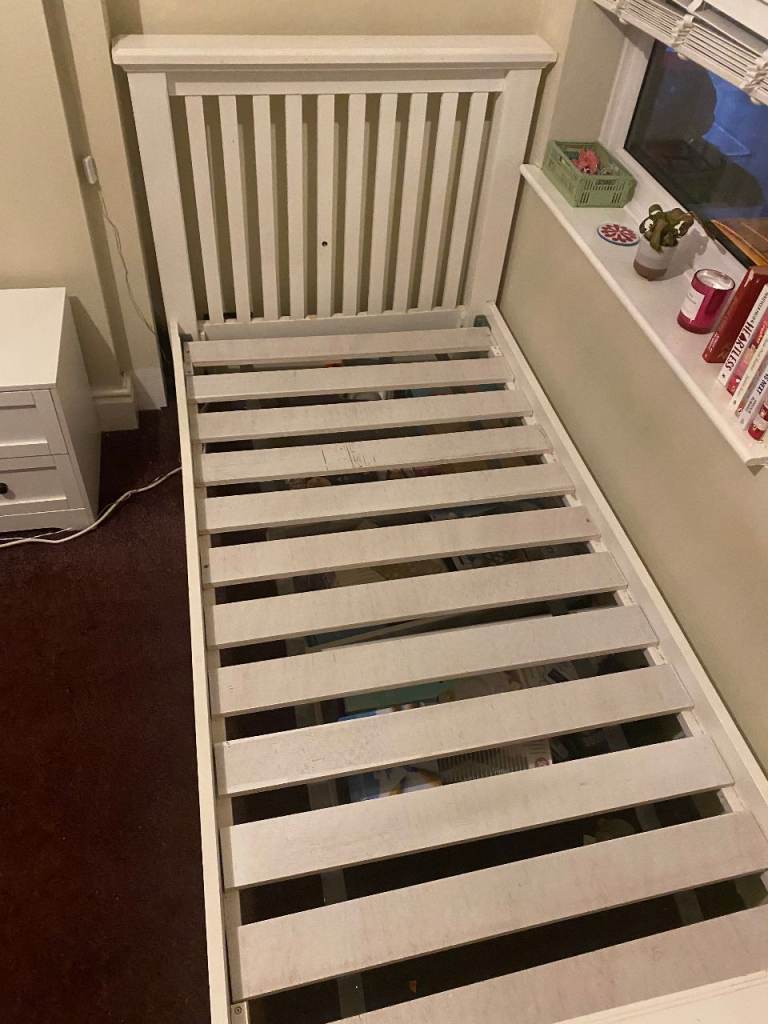 White Wooden Single Bed with optional Mattress