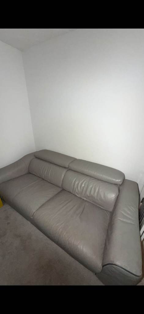 Furniture Village Grey Leather 3 Seater Sofas – cost £2200 each new