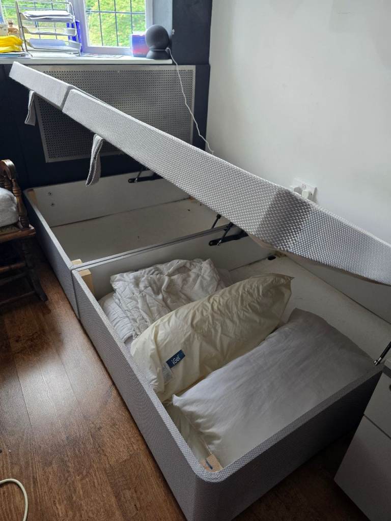 Good Condition Grey Wood Ottoman Bed Base