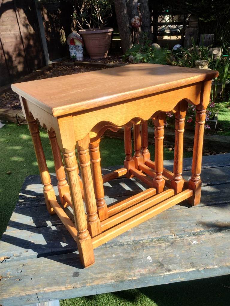 Vintage Old Charm Priory Oak Nest Of Tables