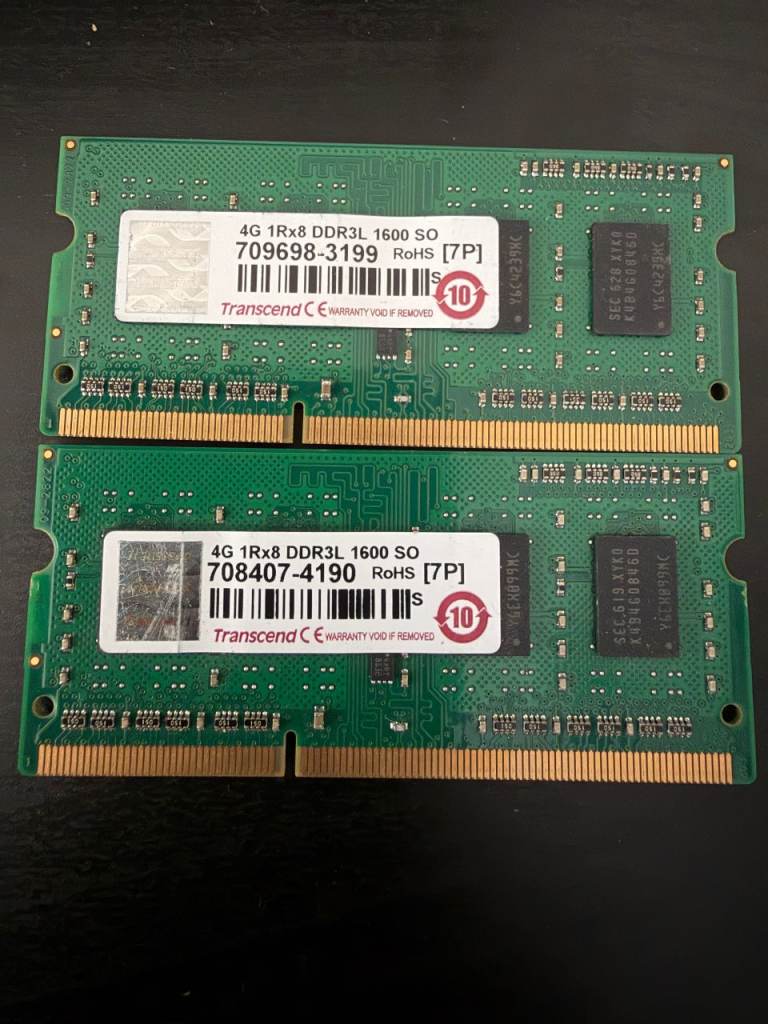 Set of 2, Transcend 4GB DDR3L 1600 SO-DIMM RAM 8GB in total