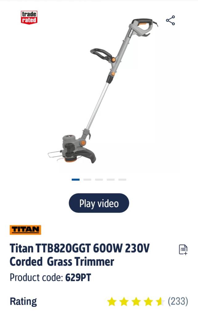 Titan TTB820GGT 600W Corded Grass Trimmer – Good Condition