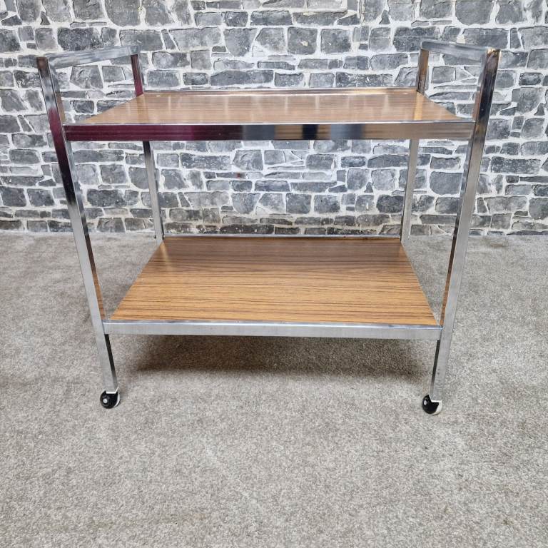 Vintage Chrome & Wood Effect Drinks Trolley on Castors