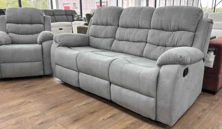 Grey Fabric Manual Recliner 3+2 Seater Sofa Set 