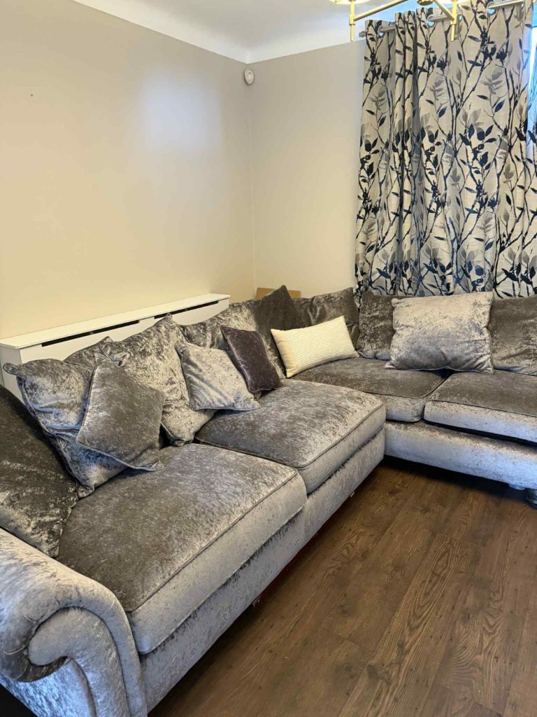 Grey crush velvet corner sofa