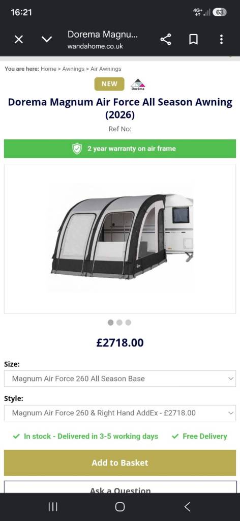 Caravan air awning