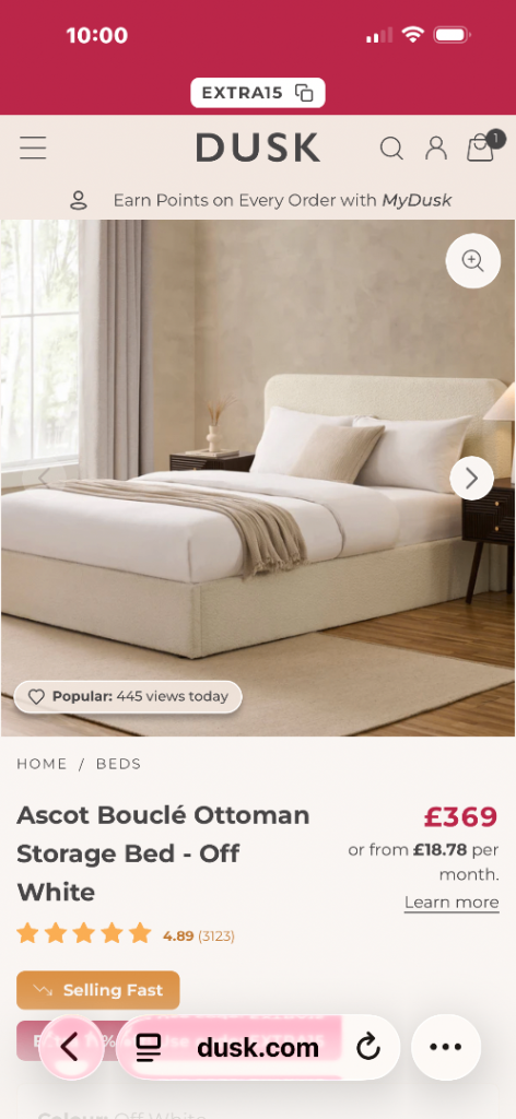 Dusk Ascot Bouclé Ottoman Double Storage Bed - Off White