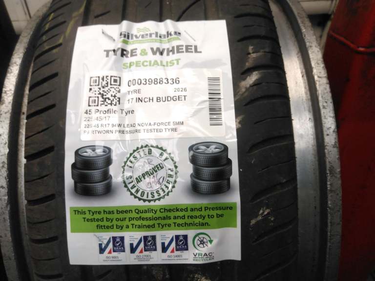225 45 R17 94w Leao Nova-Force 5mm Partworn Pressure Tested Tyre