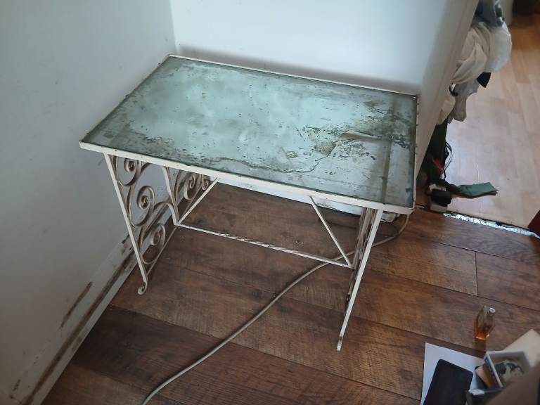 Vintage Wrought iron side table with mirrored glass too