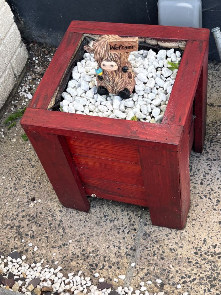 Garden planters with stones and compost 