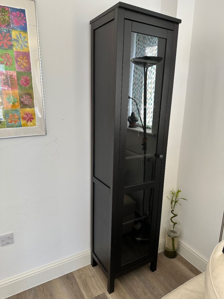 IKEA Hemnes Ikea Hemnes tall narrow Bookcase / Cabinet with glass door, black