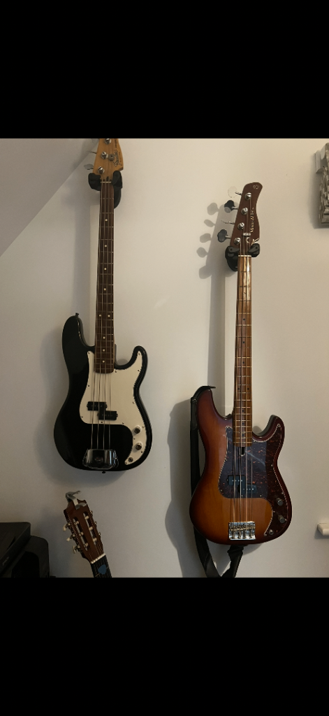 Mexican Fender Precision Bass P-Bass Black/White with La Bella Flatwounds