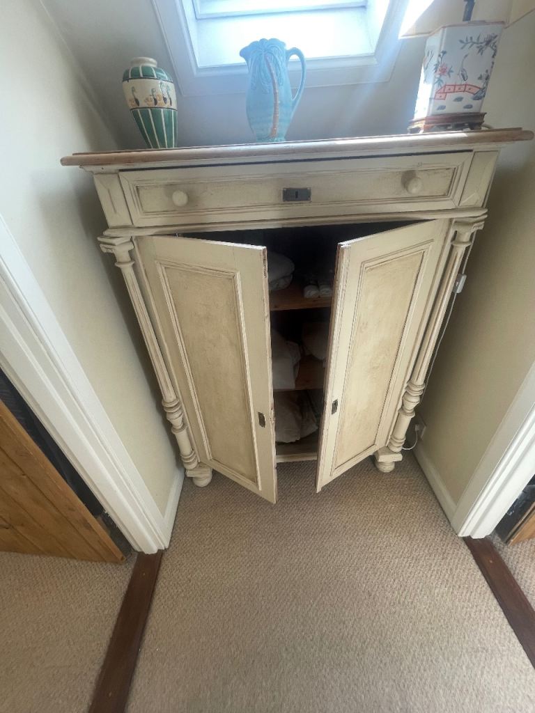 Cream Wooden Cabinet with Drawer and Shelves – Good Condition | in ...