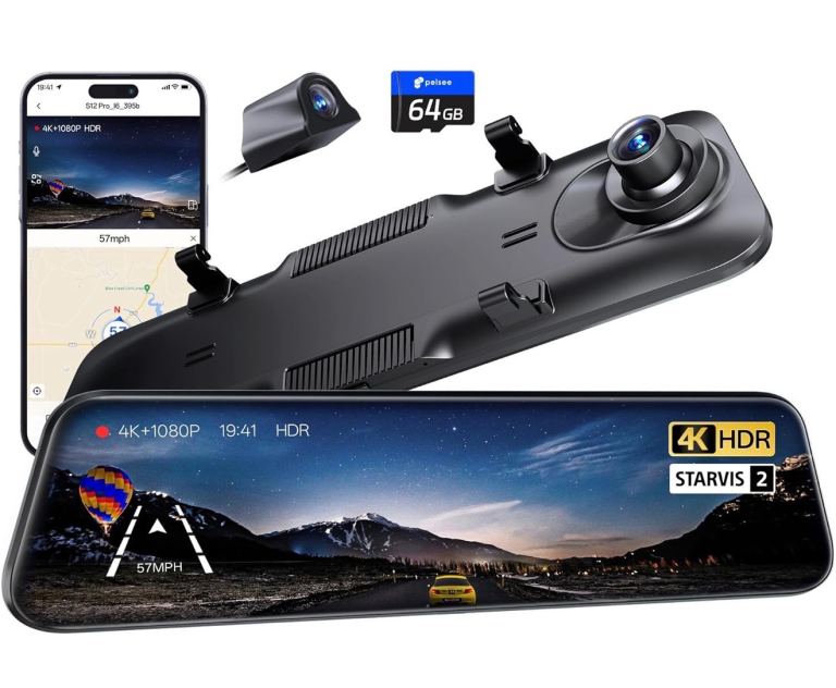 Pelsee S12 Pro 4K Rear View Mirror Camera with STARVIS 2 Sensor,