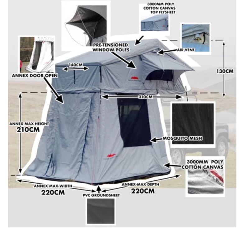 EXTENDED VENTURA DELUXE 1.4 ROOF TOP TENT + ANNEX