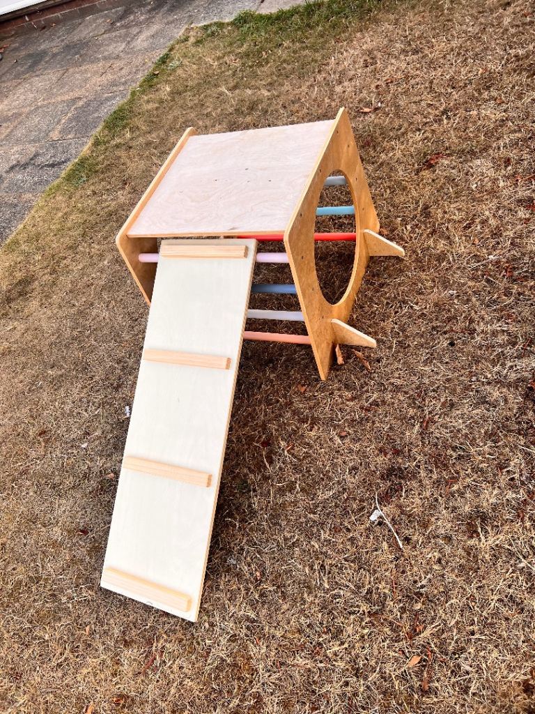 Kids Montessori climbing frame cube with ramp indoors or outdoors wooden 