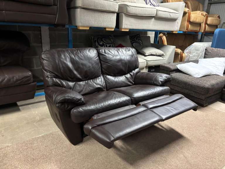 RECLINER Brown Leather 2 Seater Sofa 