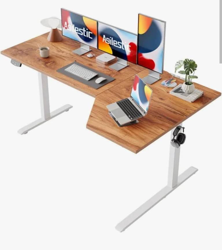 NEW  open box Modern L-Shape Standing Desk - Adjustable Height, Wood Top
