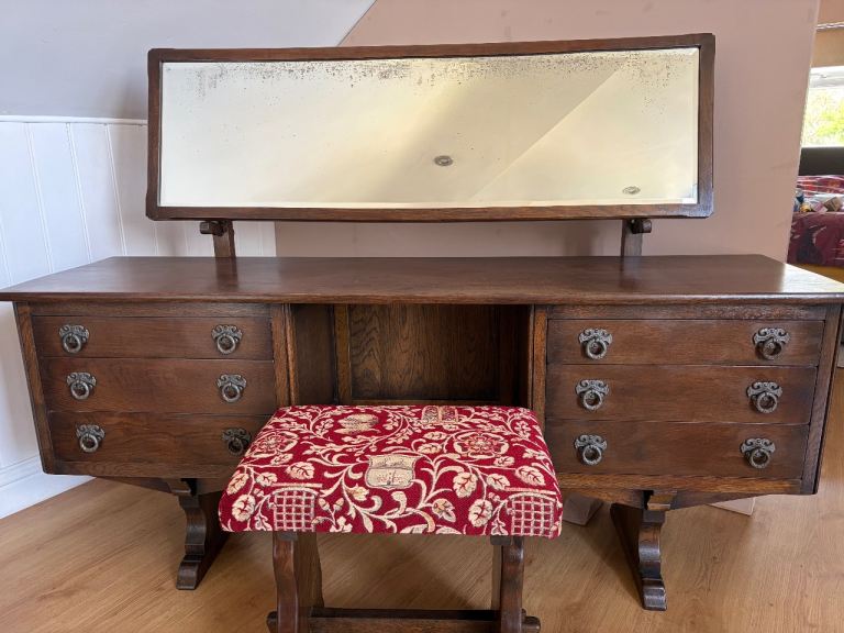 Dressing Table solid oak 1960s with stool