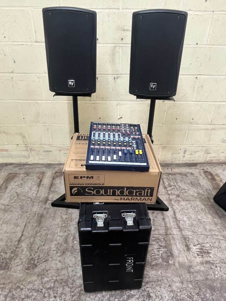 PA System with Speakers, Mixer, and Stands – Good Condition