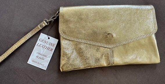 Gold Leather Clutch/Crossbody Bag – NEW – Italian Leather