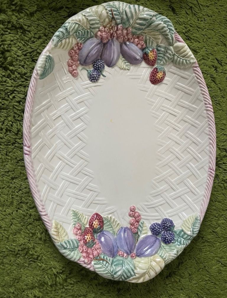 Extra Large Fruit Embossed Serving Platter Made in Portugal 19"L x 13.5W x 1.75H