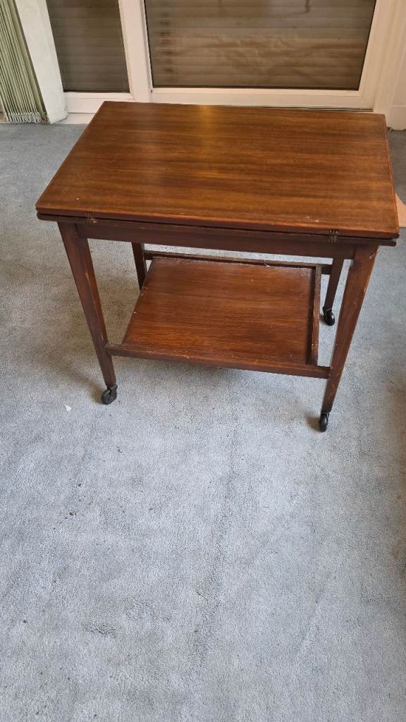 Vintage Wooden Folding Card Table with Green Felt Top