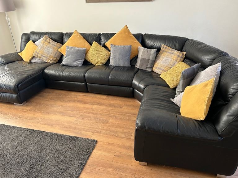 Black Leather Corner Sofa for sale