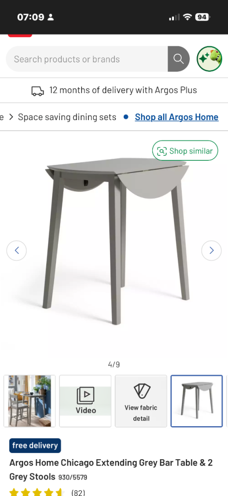 **Habitat / Argos Home Chicago Bar Table & 2 Stools – Grey – Excellent Condition**