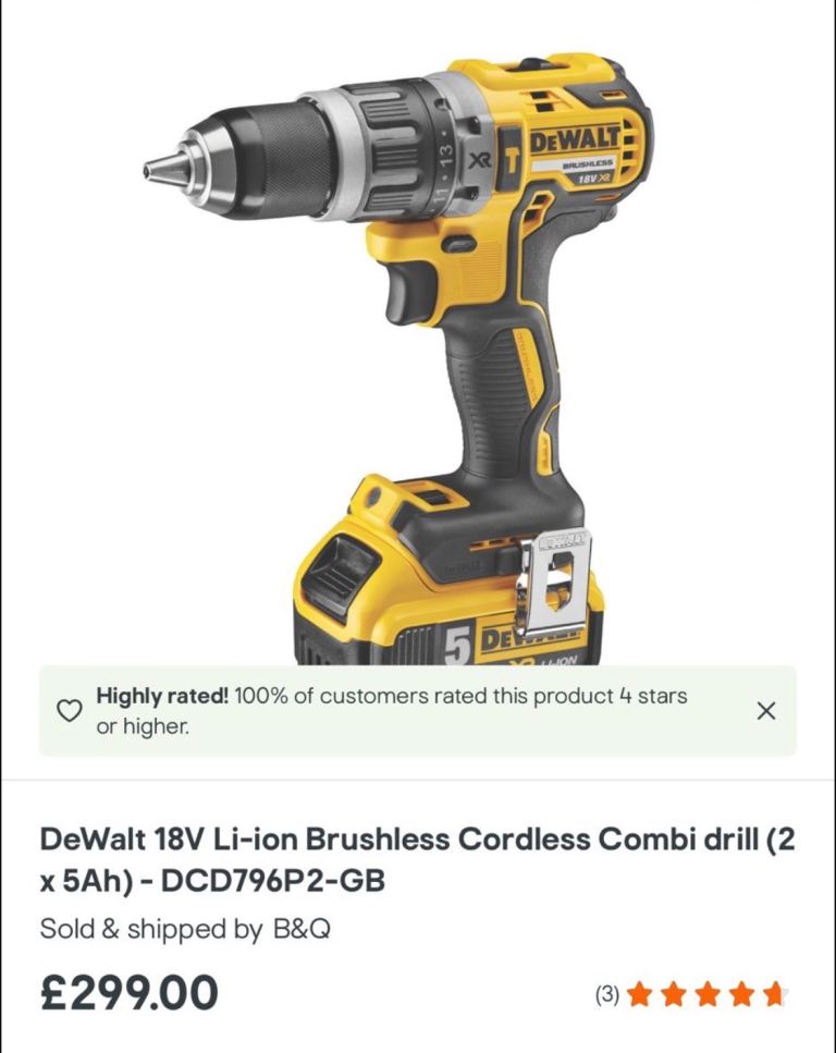DeWalt 18V Li-ion Brushless Cordless Combi drill (2 x 5Ah) - DCD796P2-GB