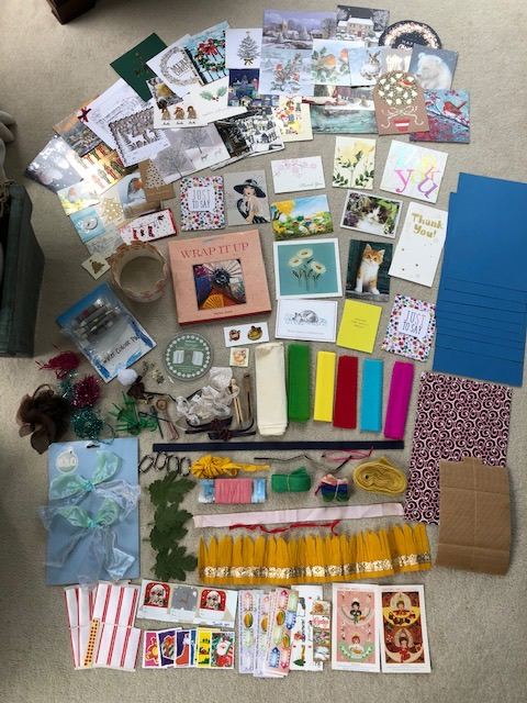 Craft/card making items: Book/Card/labels/angels/stickers/crepe paper/lace/bows/watercolours etc