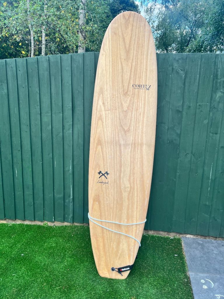 Cortez woodcraft 7’0 surfboard with fins and leash