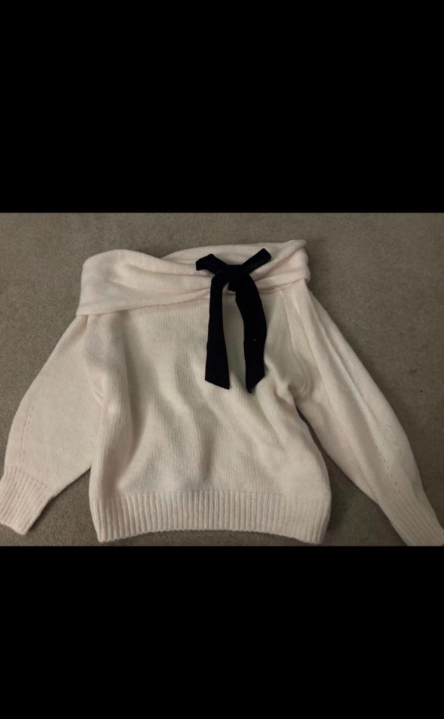 Cream bow jumper off the shoulder 