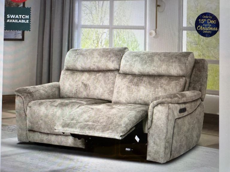 Oscar Grey 3/2/1 Soft Fabric power Reclining plus headrest reclining + local delivery 