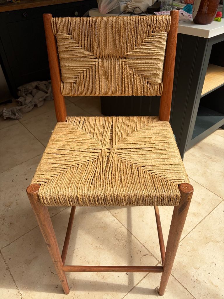 2 rattan kitchen island chairs, Nkuku 