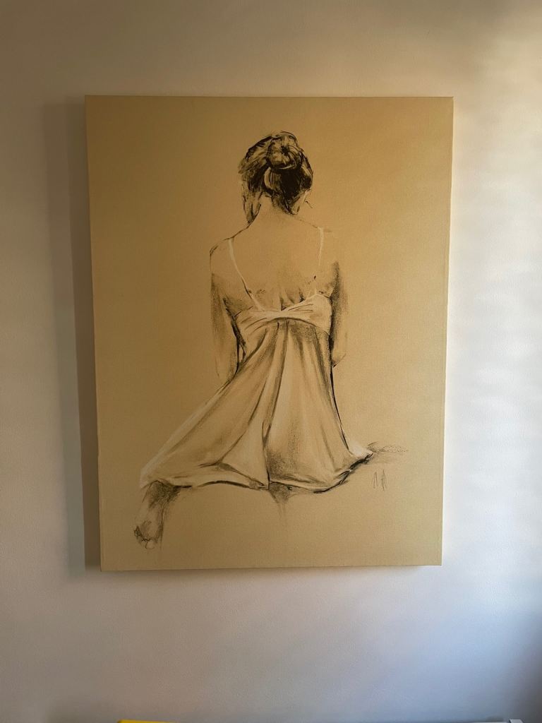 NEXT canvas print picture art wooden frame lady cream in colour 81 x 60cm