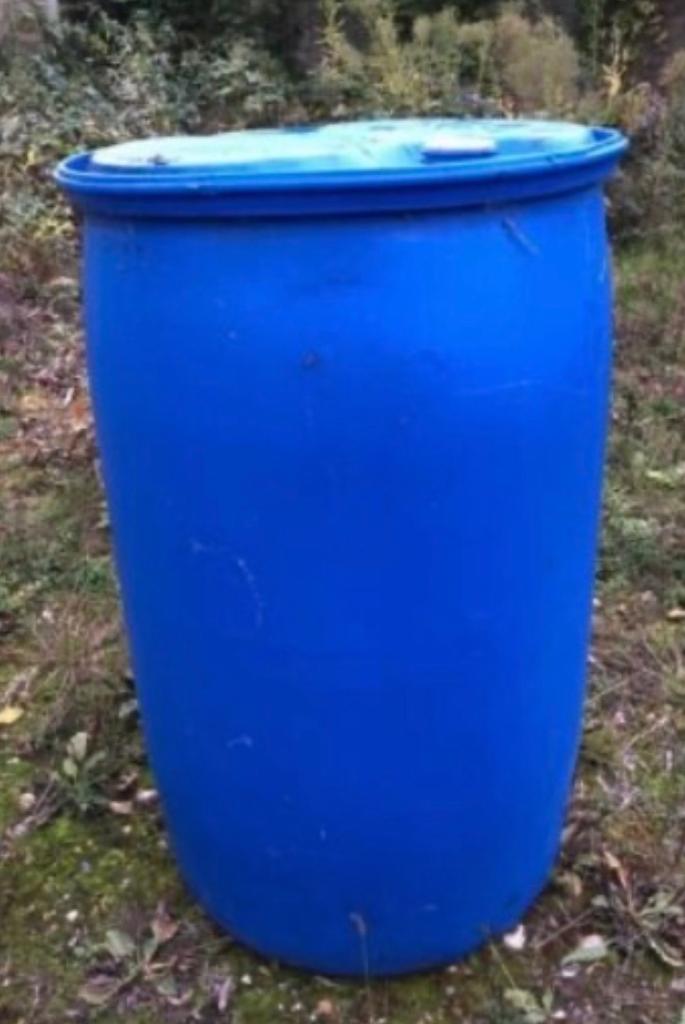 Empty 210 litre blue plastic barrel / drum water butt