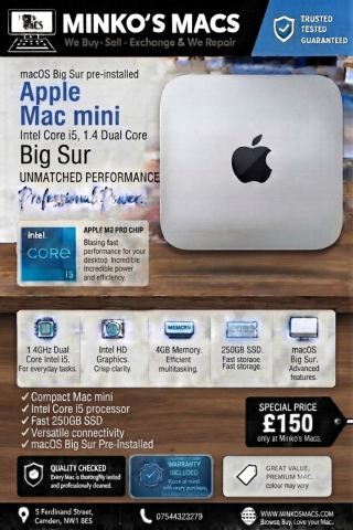 Apple Mac mini Intel Core i5 1.4GHz | 4GB RAM | 250GB SSD | macOS