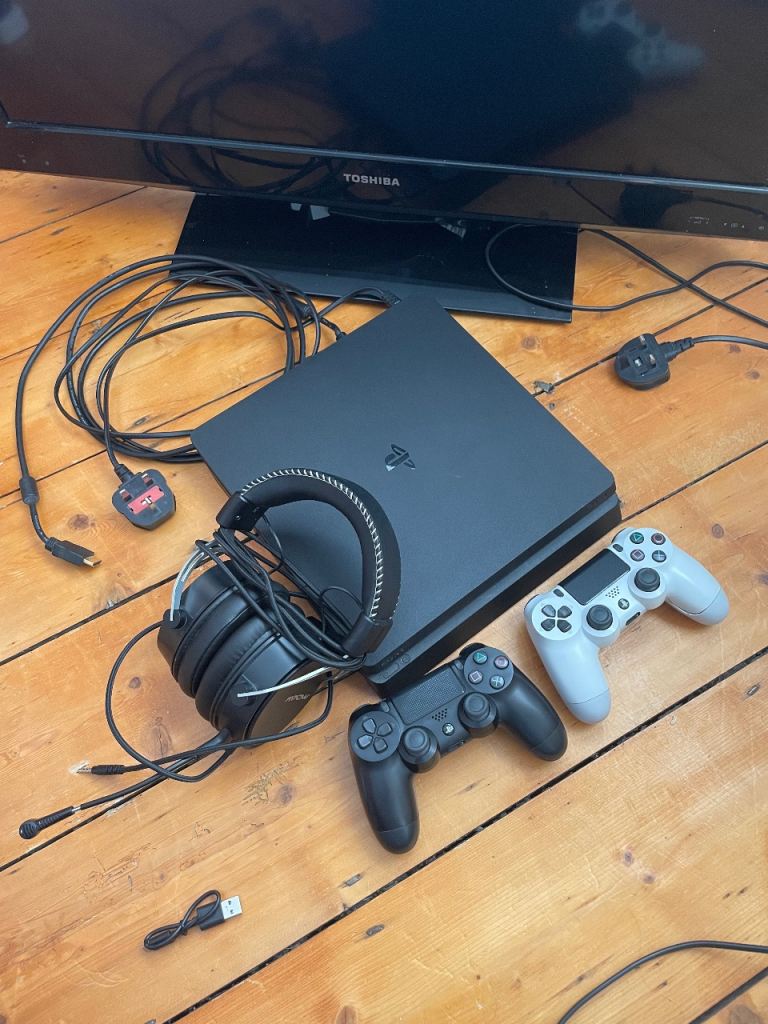 PS4 Slim Console Bundle – Two Controllers, Headset, Cables