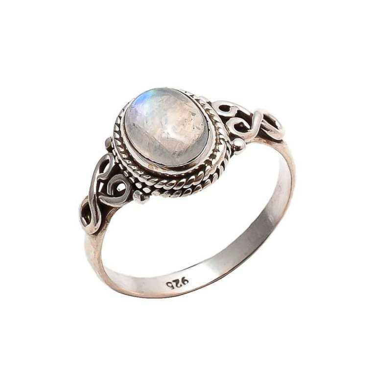 Rainbow Moonstone Ring 925 Sterling Silver Statement Ring For Women - Size S (UK), 20 (EU)