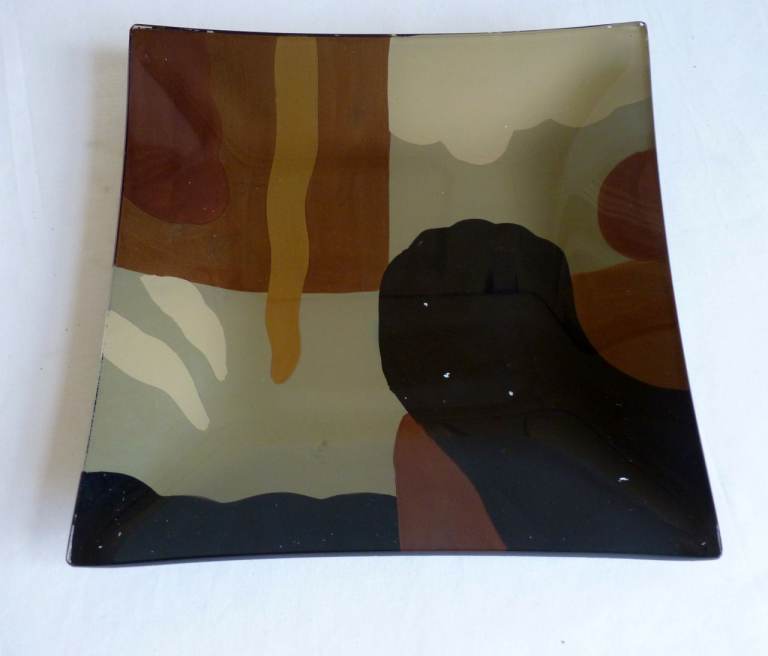 Square Glass Decorative Plate - 1970's Deco style