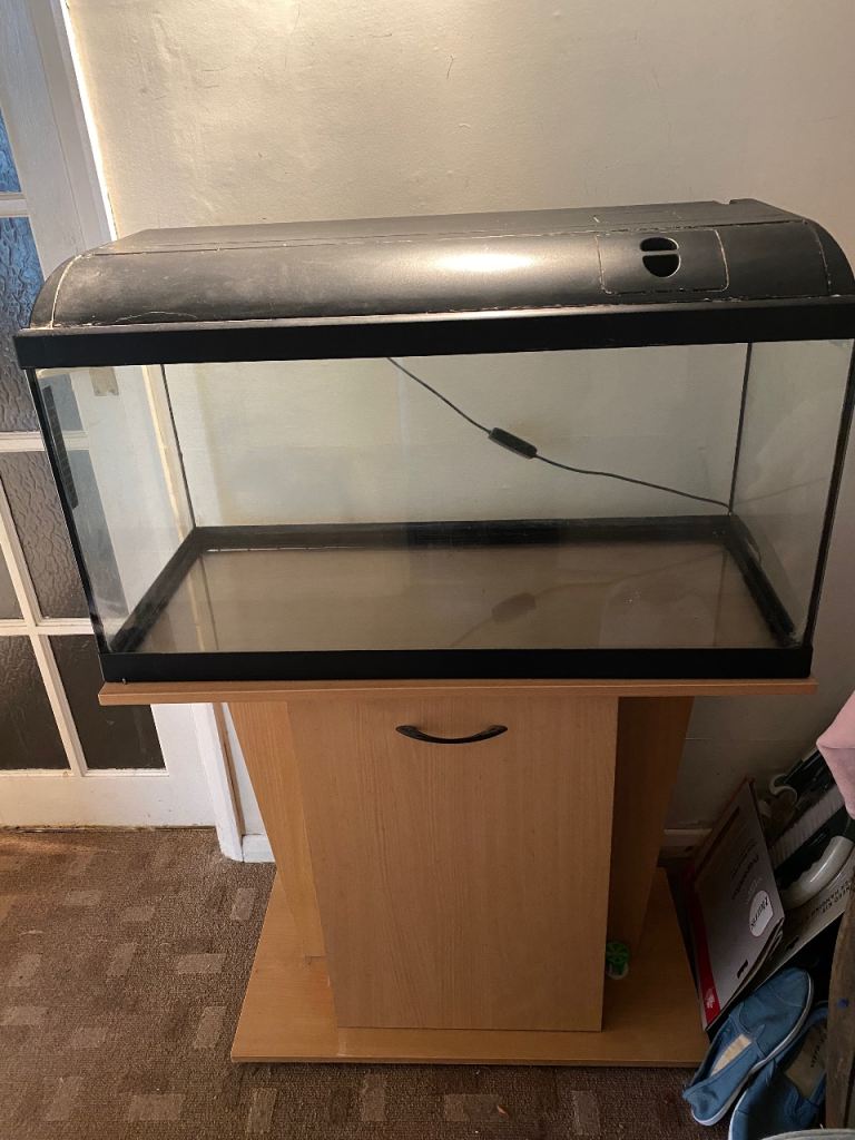 Fish tank and stand with cupboard + accessories 