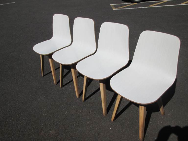 FOUR WHITE-SEAT DINING CHAIRS (SEE DETAILS BELOW) at HAVEN TRUST CHARITY SHOP