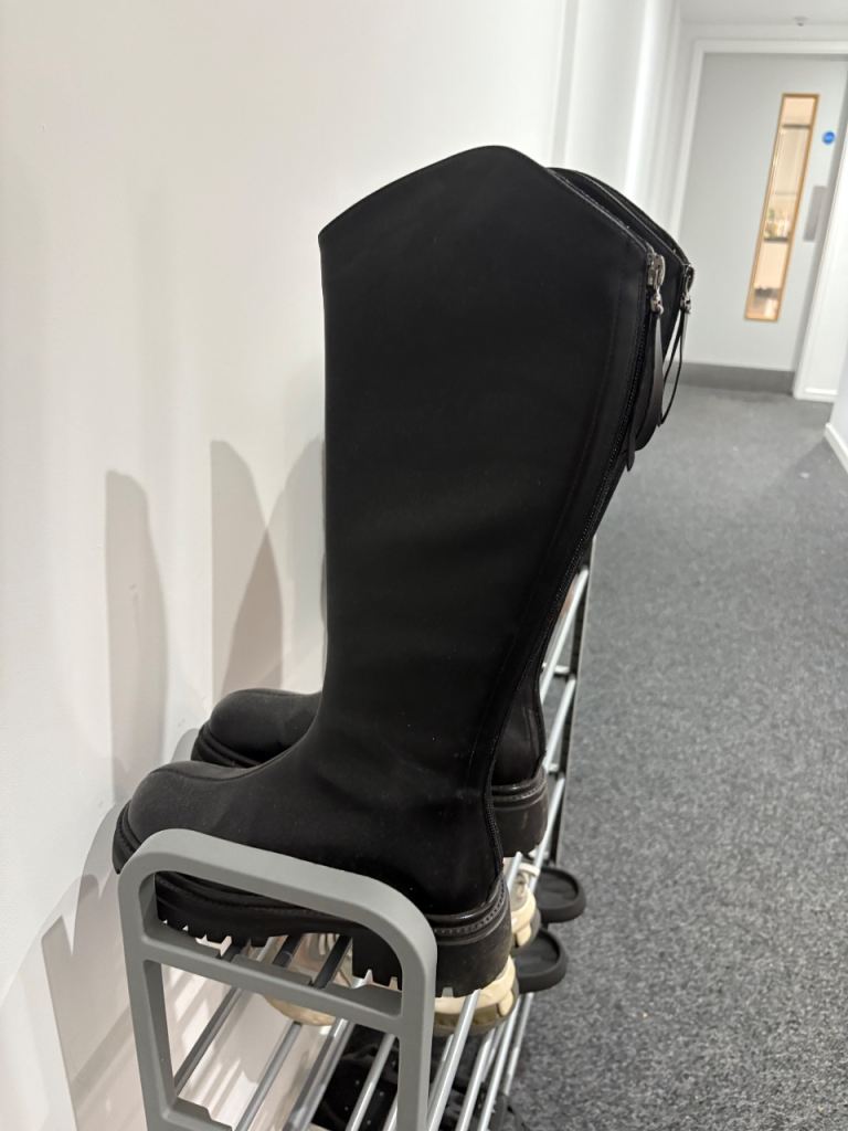 Black knee-high chunky boots