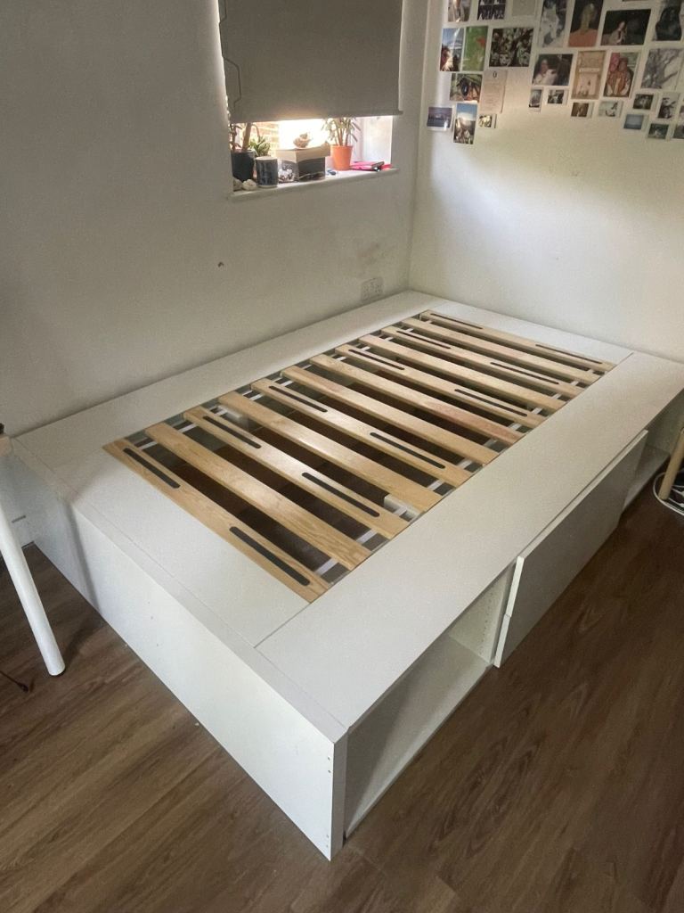 White double Bed Frame with Storage - Good Condition