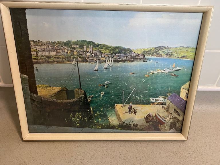 Vintage Vernon Ward 'The Harbour, Fowey' Print in Frame