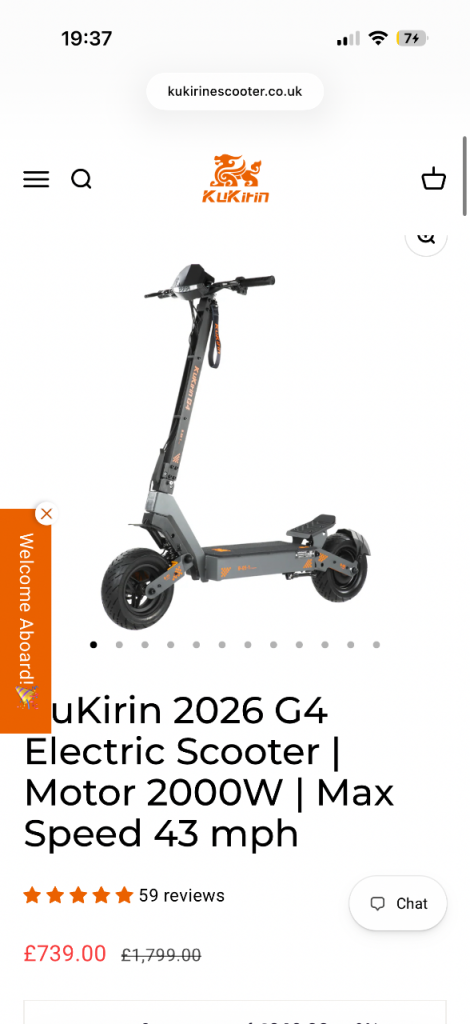 KuKirin 2026 G4 Electric Scooter 2000W Motor 43 mph Max Speed